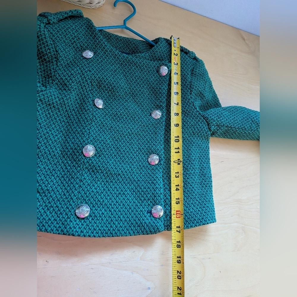 ZARA CROP Women Blazer Crochet Military Style Size XS Green And Navy Blue - Picture 9 of 10
